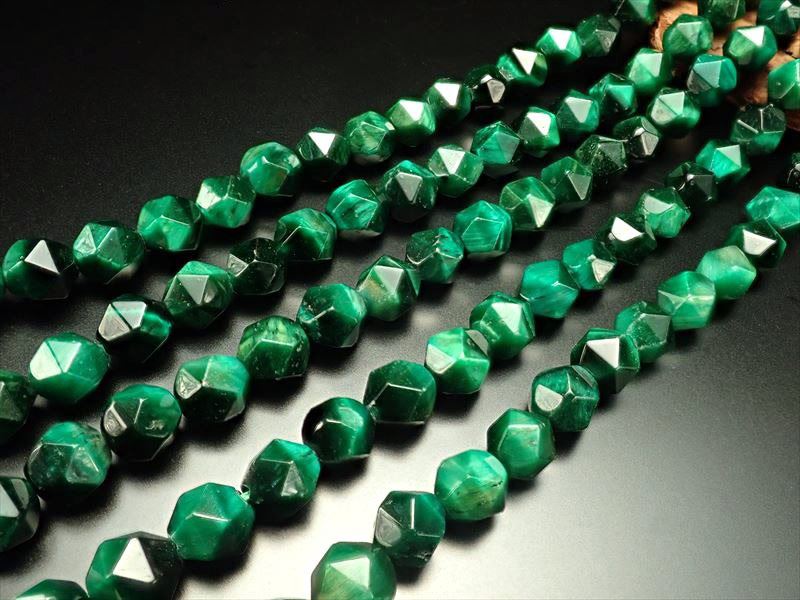 【30日23:59までポイント5倍】【8mm珠 グリーンカラー タイガーアイ カット 連】一連 約38-40cm 【南アフリカ産】 パワーストーン 天然石