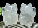 ●【水晶 ペア 招き猫 置物】2匹セット 開運招福 商売繁盛