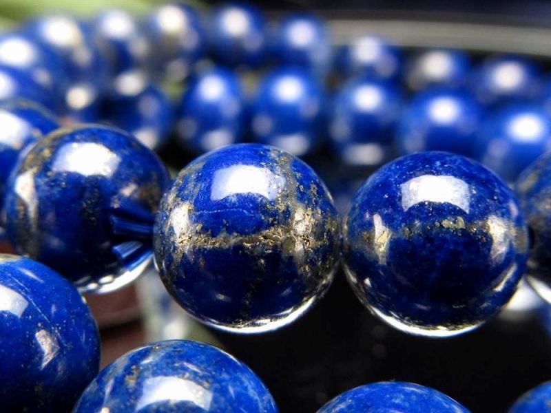 【26日23:59までポイント2倍】青と金の絶妙なコントラスト【ラピスラズリ ブレスレット】 11mm-11.5mm×19珠前後 つやつや光沢 きらきらパイライト 知恵を授ける石【アフガニスタン産】 パワーストーン 天然石