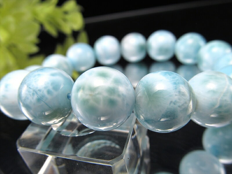【店頭展示中】3A【ラリマー ブレスレット】12.5mm-13mm × 16珠 曹灰針石 愛と平和の石 カリブ海の宝石 一点もの【ドミニカ共和国産】 パワースト...