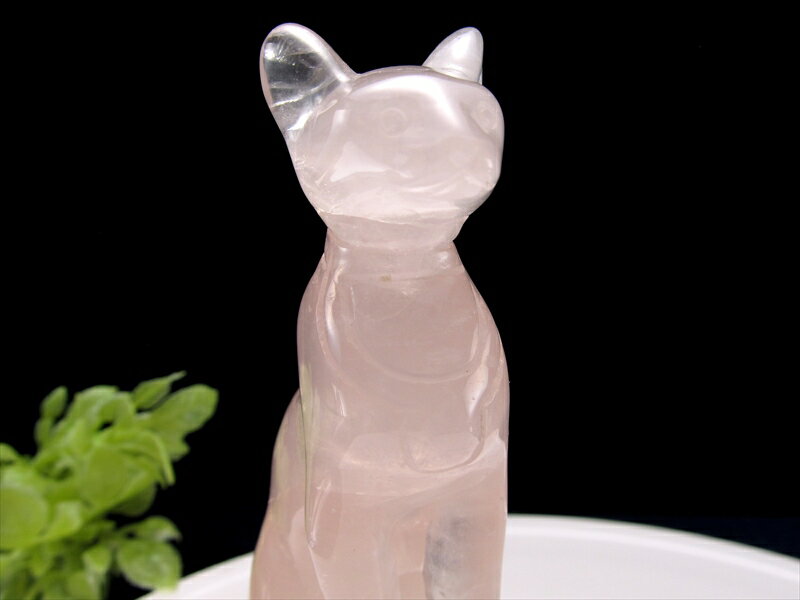 猫神様！【ローズクォーツ バステト風 彫刻 置物】約170-190g前後 高さ約10cm 恋愛運の象徴 インテリア..