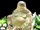 ●極上彫刻置物 シックなイエロー♪【シトリン 布袋尊 彫刻置物 木製台座付き】高さ約94mm 重さ170.5g 七福神で有名な布袋様 インテリアや贈り物に 富を...