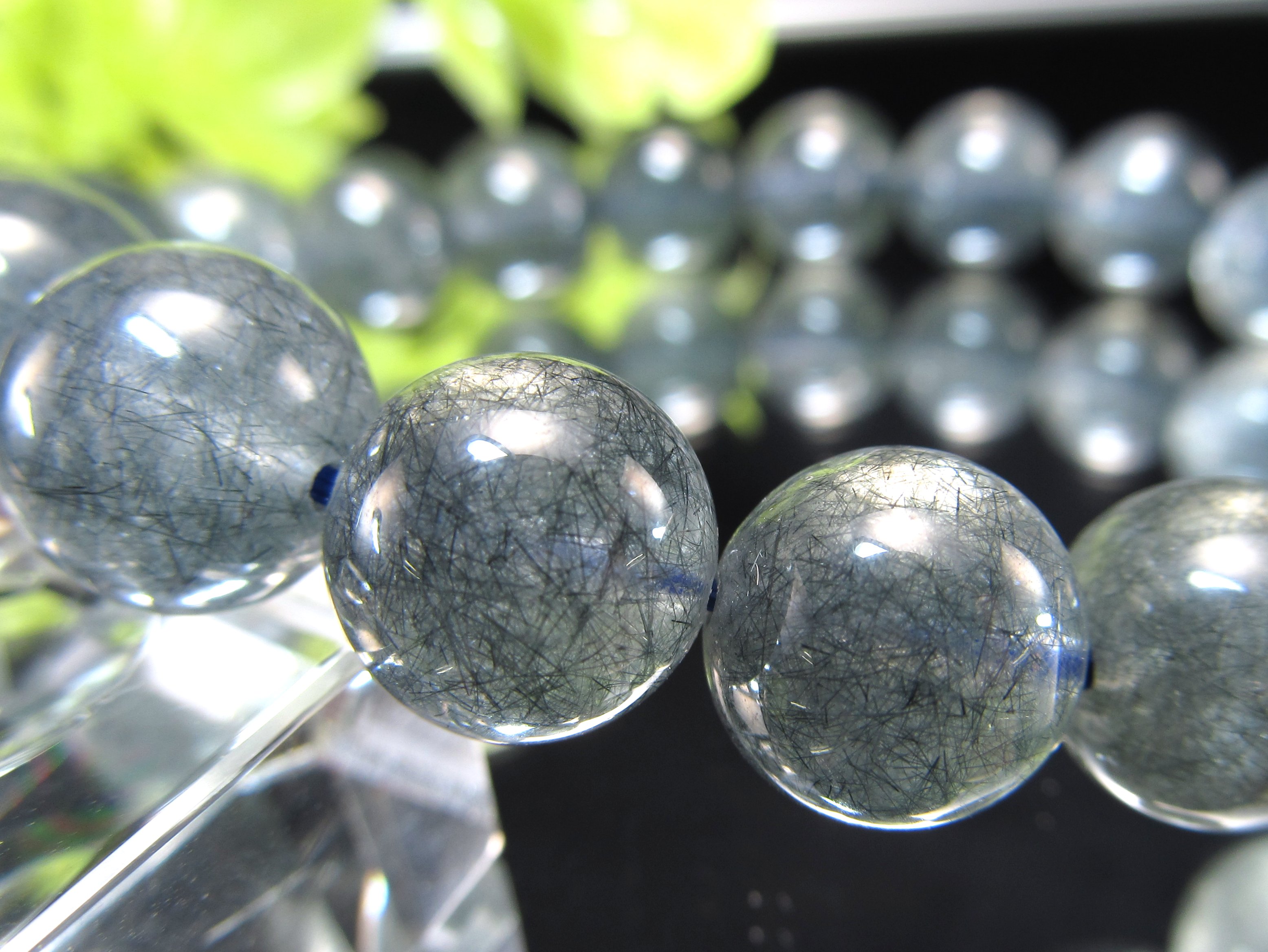 5A【ブルールチル(インディゴライト サゲニティック) クォーツ ブレスレット】10.5mm-11mm×19珠 希少 ストレス鎮静ルチル 濃密藍針水晶 厳選1点...