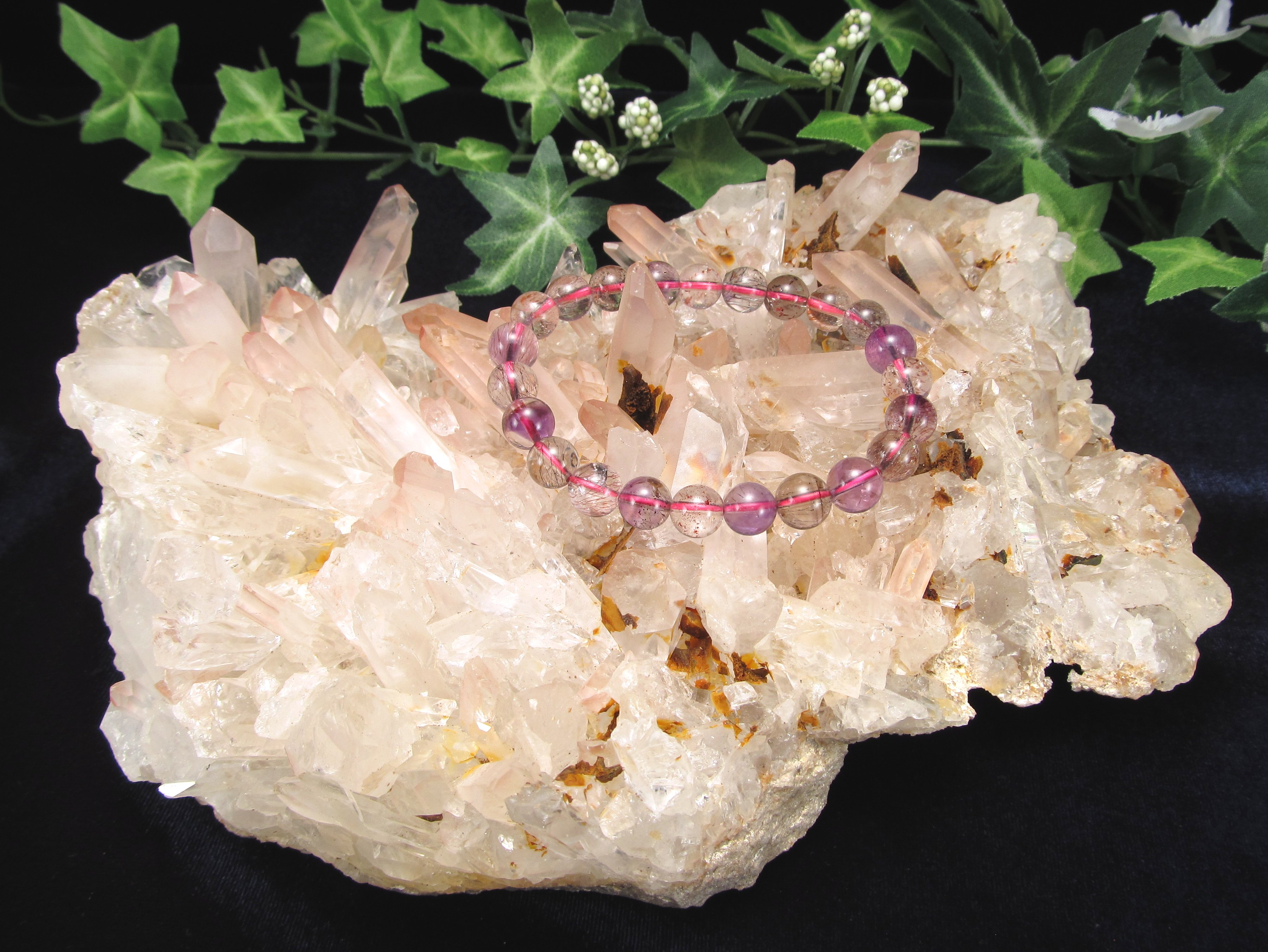 ●ギャランティーカード付【ピンク レムリアンシードクリスタル】最長約18.5cm 約951g 巨大クラスタータイプ 古代の叡智を封じ込めた水晶 別名シンギングク...