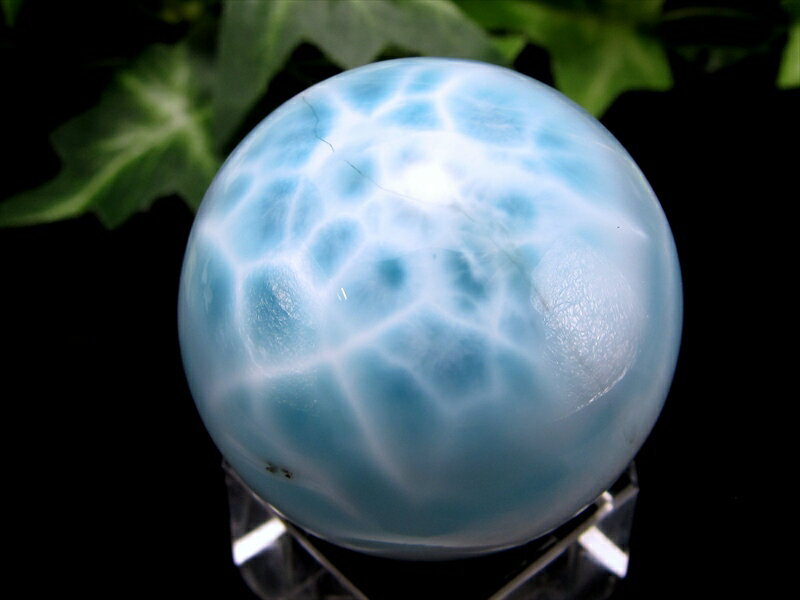 バイヤー厳選 水面のような模様が美しい 4A【極上ラリマー 丸玉 K9台座付き】重さ55g φ33mm【ドミニカ共和国産】 パワーストーン 天然石