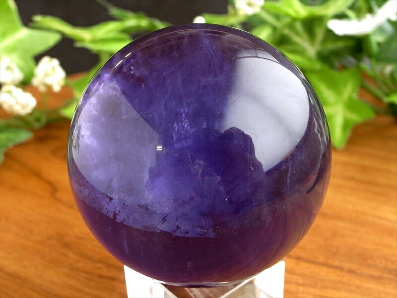 ●希少！神の色 パープルフローライト 丸玉 台座付き 直径約43mm 重さ約1...