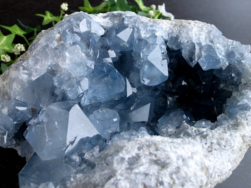 超透明 5A セレスタイト (天青石) クラスター 原石 イス台座付 最大幅18...