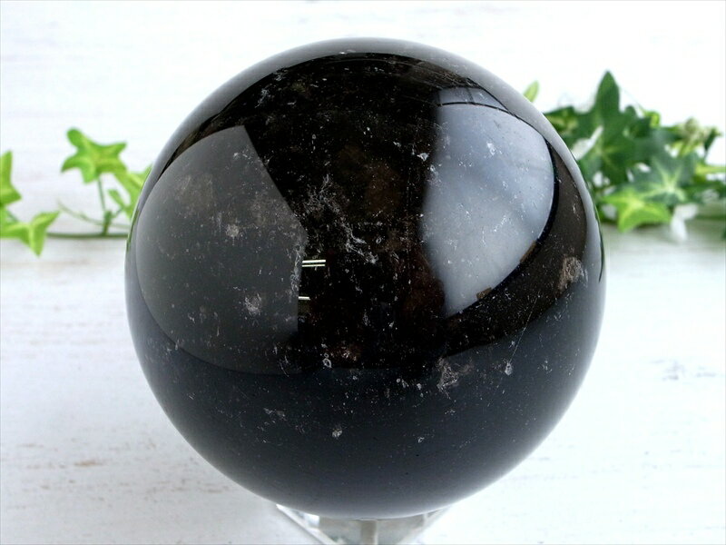 ●漆黒の水晶 モリオン 黒水晶 丸玉 台座付き 直径 約99mm 重さ約1338g ...