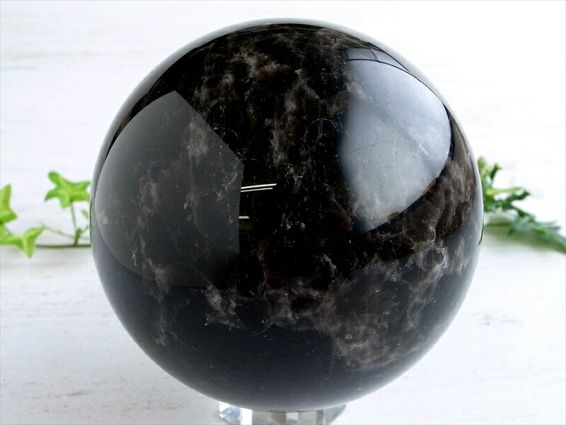 六条スター 迫力の大玉 モリオン 黒水晶 丸玉 台座付 重さ約2086g 直径...