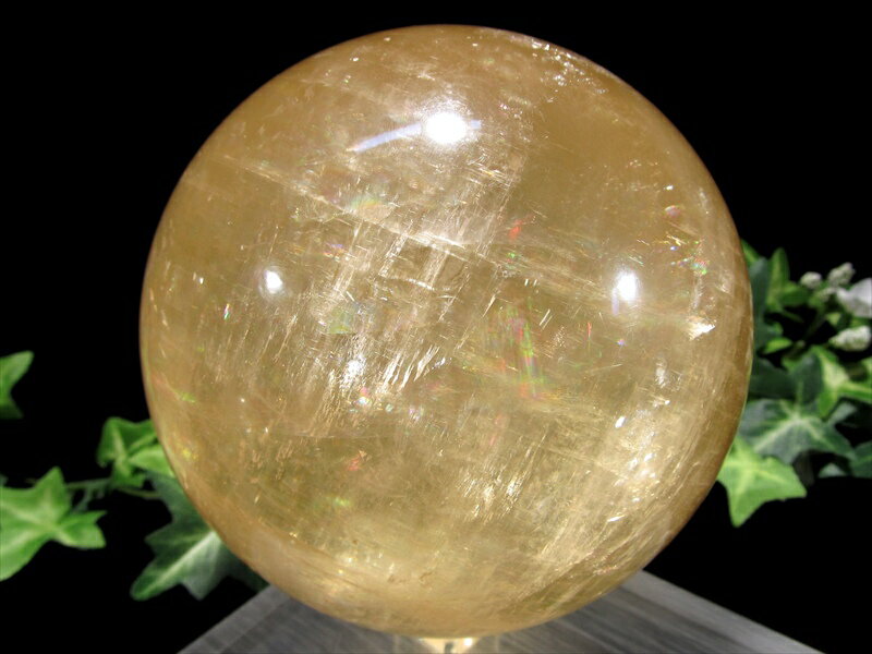 ●4A 特大！ ゴールデン カルサイト 丸玉 台座付 直径約107mm 重さ1818g ...