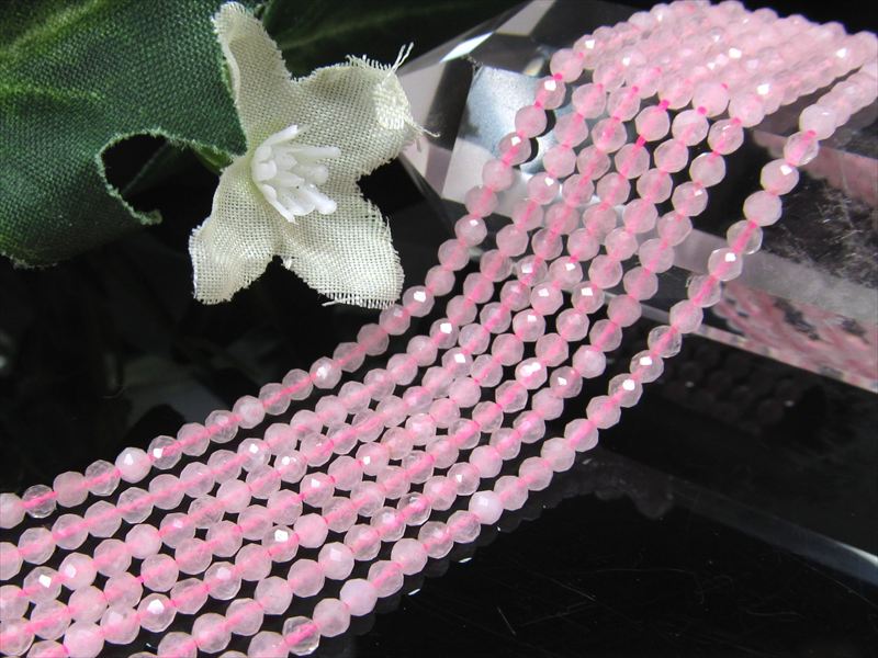 極小【ローズクォーツ カット 2mm-2.5mm珠 一連】約37cm-39cm 極上 天然石 ビーズ...