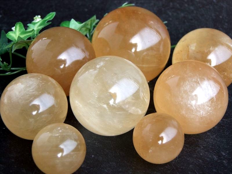 希少3A ゴールデンカルサイト 丸玉 直径約31mm-33mm 透明感抜群 美麗 つ...