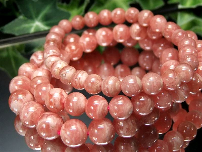 AA【インカローズ（ロードクロサイト）ブレスレット】7mm-7.5mm×25珠前後 可愛らしい春色 程よいレース模様 優しいミルキーピンク 薔薇色の人生を象徴する石【ペルー産】 パワーストーン 天然石