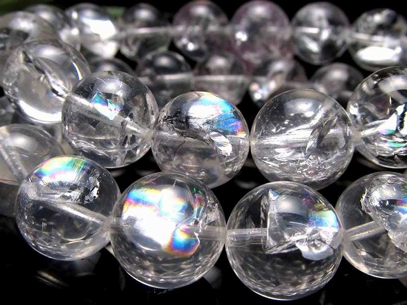 ●透明感抜群【アイリスクォーツ(虹入り水晶)ブレスレット】10mm-10.5mm×19珠前後 万能のパワーストーン きらりと光るレインボー【ブラジル産】 パワー...