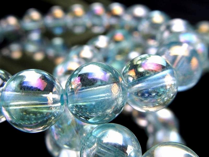 【ミントグリーンオーラ ブレスレット】約8.5mm×23珠前後 自然と科学の融合石 天然水晶使用 浄化・守護..