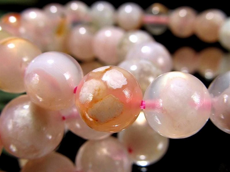 まるで咲き誇る桜【チェリーブロッサムアゲート ブレスレット】11mm-11.5mm×18珠前後 ふんわりインクルージョンアゲート【マダガスカル産】 パワーストーン 天然石