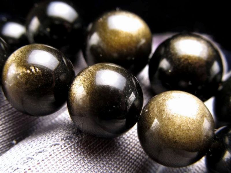 ●【激安宣言】3A【全珠シラー ゴールデンシャインオブシディアン 一連】約6mm珠 約37-39cm 黒曜石【geki】【メキシコ産】【rn-s】 パワーストー...