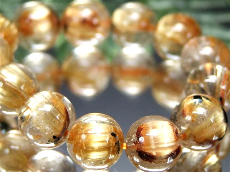 【店頭展示中】タイチン針 4A+【ヘマタイト入り ゴールドタイチンルチルクォーツ ブレスレット】8.5mm-9mm×22珠 金運の代表石 明るめ煌めきキラキラ針...