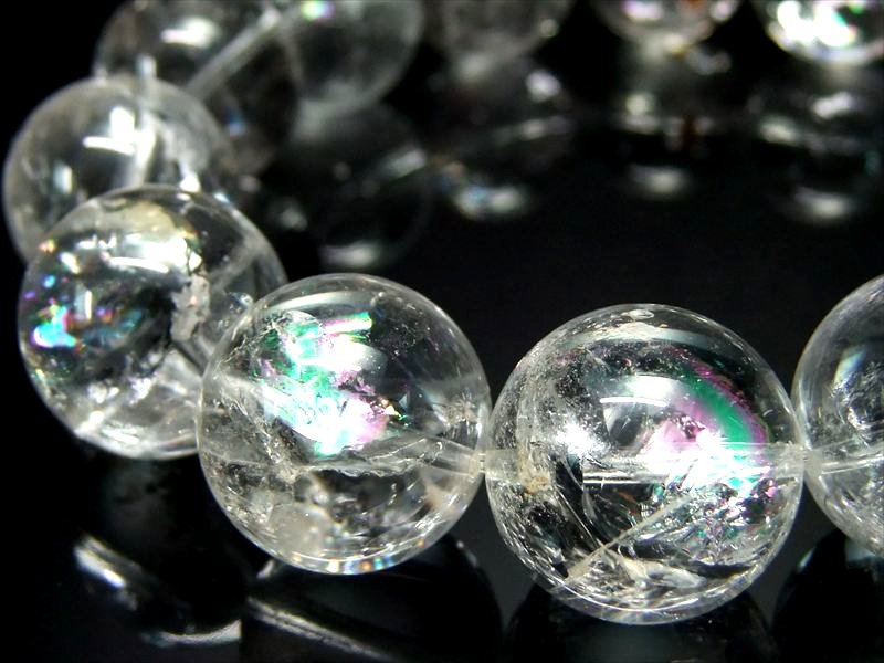 【店頭展示中】大珠!希少なマニハール産 全珠虹入り【マニハール産 アイリス水晶ブレスレット ブレスレット】16.5mm-17mm×14珠 ギャランティーカード付...