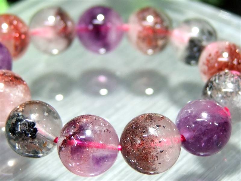 ファントム入り、クッキリ内包物! 4A+【スーパーセブン ブレスレット】9mm-9.5mm×21珠 7種類の石の要素が共鳴する パワーストーン 天然石 一点もの...