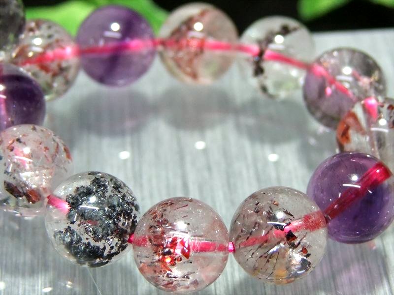 バイヤー自ら撮影 5A【スーパーセブン ブレスレット】9.5mm-10mm×20珠 最強ブレス 7種類の石の要素が共鳴するパワーストーン ストロベリーファントム...