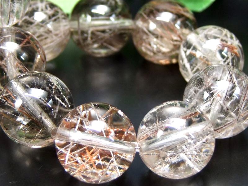 【店頭展示中】虹入り 粉雪ガーデン 5A【粉雪ガーデンタイチンルチルクォーツ(庭園針水晶) ブレスレット】15mm-16mm×15珠 迫力の束針 自然が生んだ美...