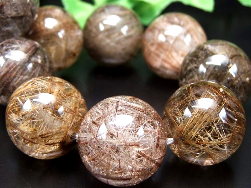 【店頭展示中】虹入り 粉雪ガーデン 5A【粉雪ガーデンタイチンルチルクォーツ(庭園針水晶) ブレスレット】17mm-18mm×14珠 迫力の束針 自然が生んだ美...