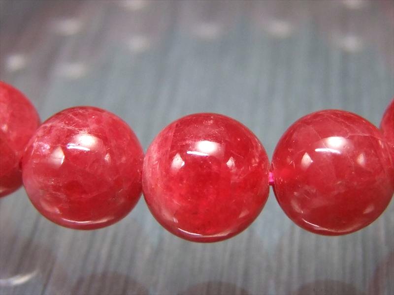 濃厚鮮やか!!極上結晶 4A+【ロードナイト ブレスレット】10mm-10.5mm×19珠 薔薇輝石 「友愛」「博愛」の象徴 愛情を深める石 一点もの【ブラジル...