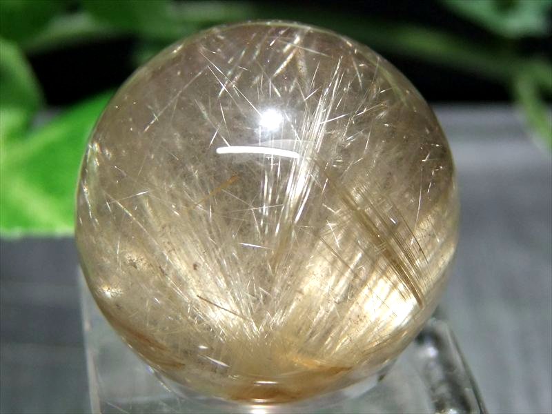 束状金針 ゴールドルチル クォーツ 丸玉 K9台座付き 直径約24mm 重さ18....