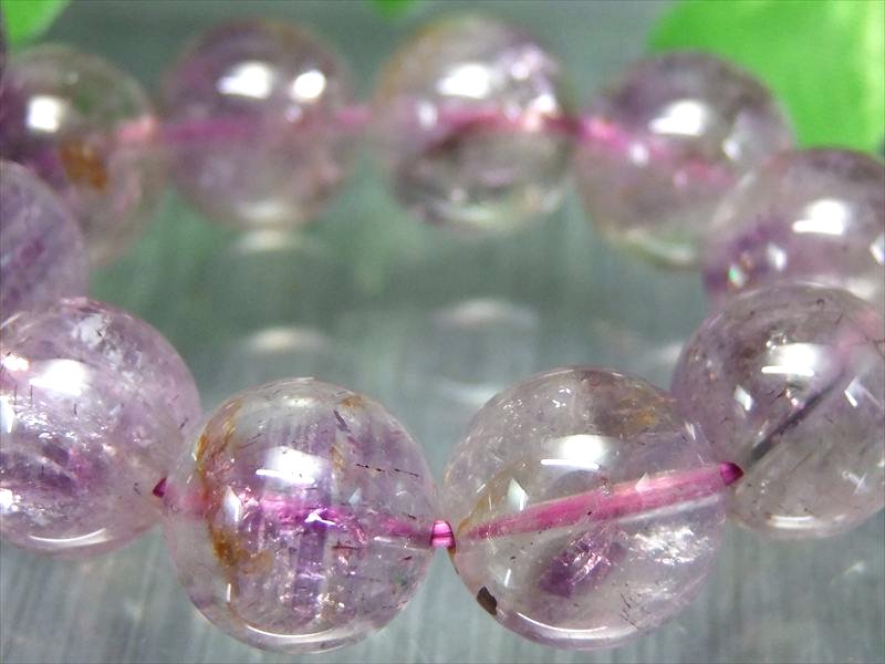 ● 4A 【 アメジスト エレスチャル ブレスレット】12mm-13mm×17珠【 セイクリッドセブン ｜ アメジストスーパーセブン 】一点もの パワーストーン 【ブラジル産】【bl-p】 パワーストーン 天然石 現品をお届け