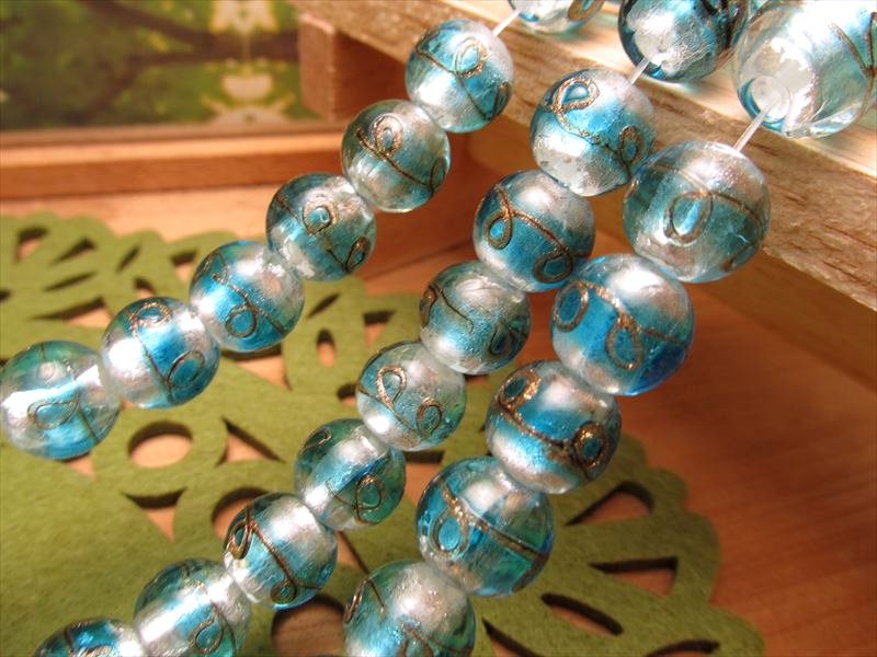 【ブラックフライデー期間中ポイント5倍】【トンボ玉(とんぼ玉) 金彩二色玉タイプA ラウンド型 12mm】一連 約33cm 約30珠 昔ながらの人工ビーズ 激安 ビーズ【rn-p】 パワーストーン 天然石