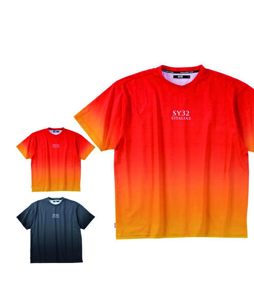 【大きいサイズ】グラデーションビッグロゴ半袖Tシャツ【SY32 by SWEET YEARS(エスワイサーティトゥバイスィートイヤーズ)】 メンズ 3L/4L/5L/6L ビッグサイズ