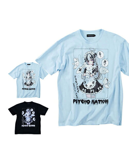 大きいサイズ サイコ×寝田ルネ メイド半袖Tシャツ PSYCHO NATION サイコネーション メンズ 3L/4L/5…