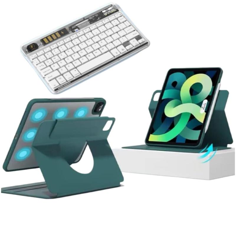 縦置きiPadキーボード ケース 7色バックライト付き 360°回転 iPadキーボード ケース [磁気吸着手帳型ケース+ 透明 背面カバー+クリア キーボード] イパッドクリア カバー マグネット式 ペン収