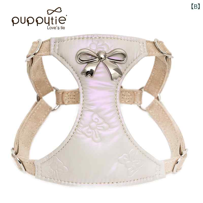 サポートシェアグローバルの犬用 ハーネス グッズ Puppytie 犬用 ウォーキング リード ベスト スタイル かわいい 蝶 ネクタイ 小型 チェストハーネス ペット 用品｜アングル2