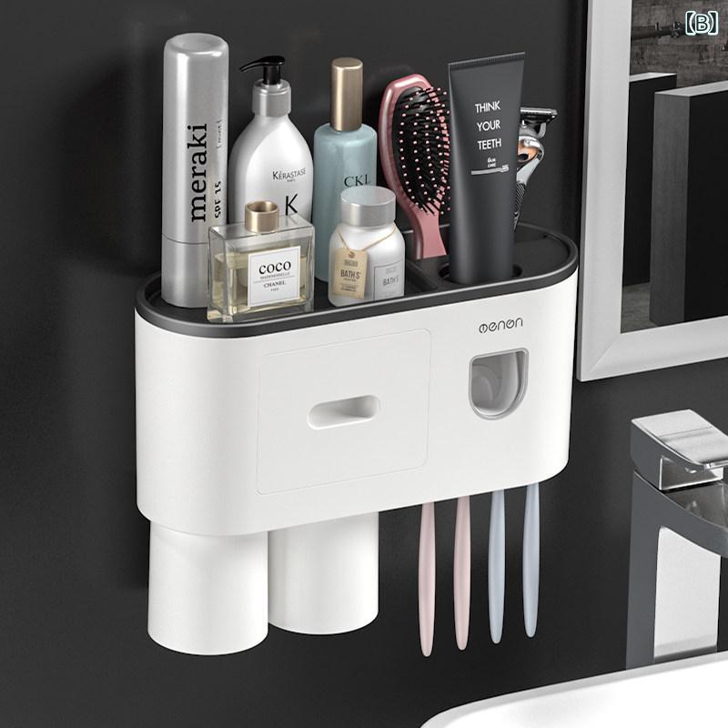 サポートシェアグローバルのブラシホルダー 歯 ブラシ ラック カップ 壁掛け バス ルーム パンチ フリー ブラシホルダー マウスウォッシュ セット 収納｜アングル2
