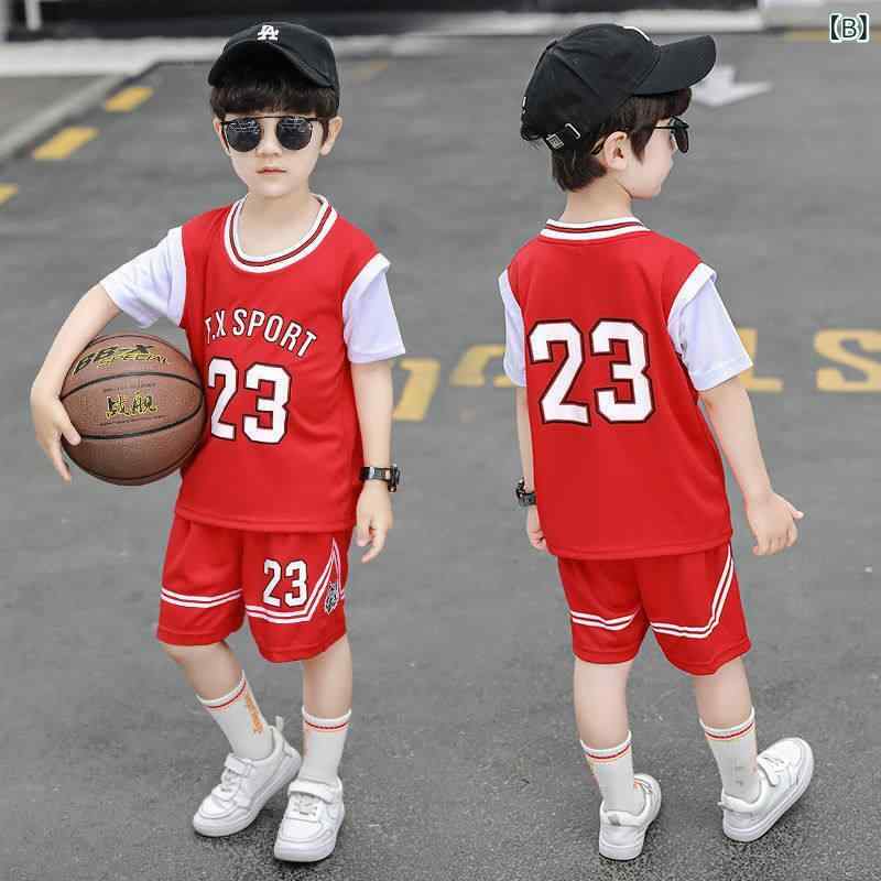 キッズ バスケットボール ウェア 男の子 夏の スポーツ バスケットボール スーツ 2...