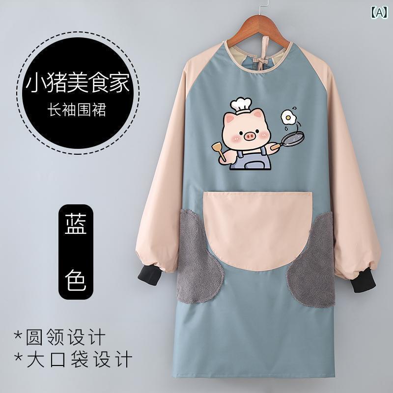 エプロン かわいい レディース キッチンや 家庭用の 長袖 防水 防 油 エプロン ケータリングの メンズ レディース ファッションの な スモックエプロン
