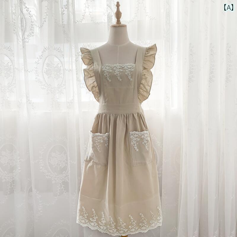 綿100%エプロン家庭用キッチン用にカスタマイズ可愛らしいプリンセス風の焼き菓子ネイルアーティスト向け女性用制服ファッションエプロン。