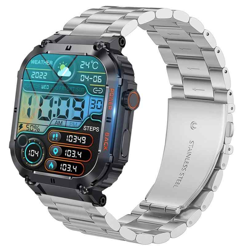 Lamsaw for Msoat K57 スマートウォッチ バンド, ステンレス製 メタル ベルト 交換バンド 対応 Msoat K57 スマートウォッチ 長さ調整器具付き