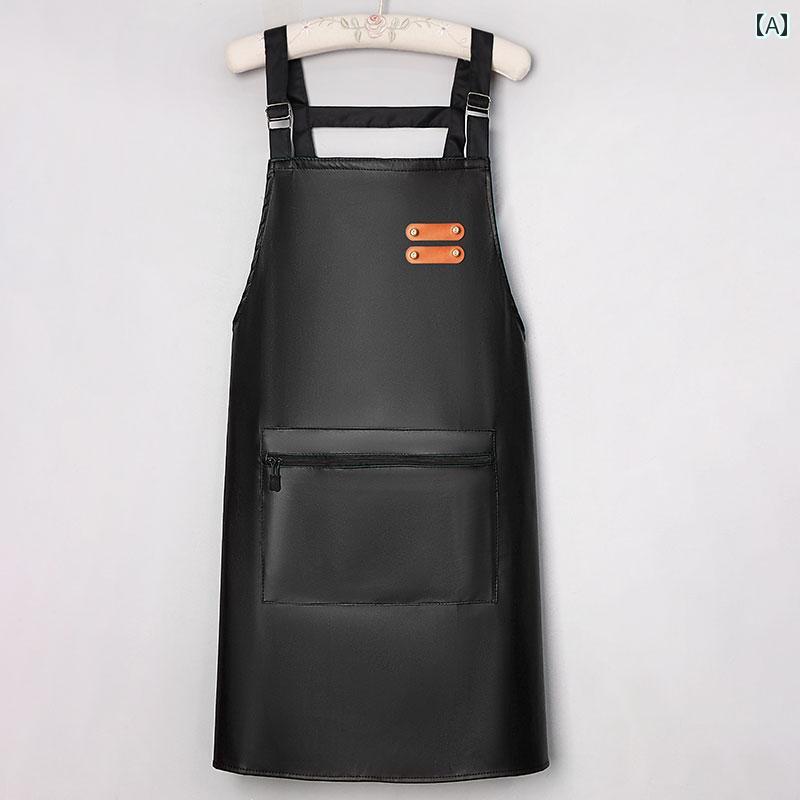 ファッションレザーエプロン女性用防水防油キッチン家庭用ワーキングウェア最新飲食業向け水やり柔らかい皮素材調理エプロン。