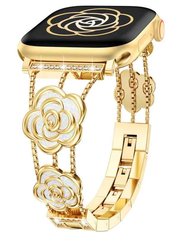 コンパチブル Apple Watch バンド/アップルウォッチ バンド 38/40/41/42/44/45/46/49mm, 四葉のクローバーデザインベルト あっぷるうぉっち交換ベルト おしゃれ 可愛い レデース女性ビジネスメタル金