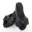 ヒールスリッパ 8cm 厚底リボンスリッパ M (ブラック)(3)
