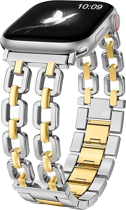 コンパチブル Apple Watch バンド メタル 38／40／41／42／44／45／46／49mm アップルウォッチ バンド 二重スクエアチェーン おしゃれ あっぷるうぉっち交換ベルト レデース 可愛い 金属ベルト for iW
