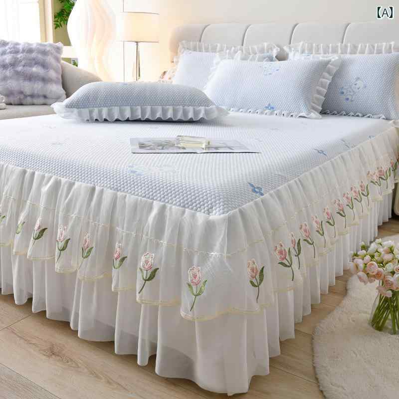 インテリア ベッド スカート 夏の 冷感 ベッド スカート 豆 マット 2025 刺繍 レース シーツ 付き ソフト