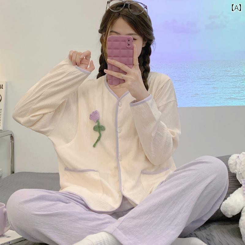 レディース　パジャマ　スウェット　上下 産後 服 胸 パッド 付き 春秋 綿 薄手 吸汗 妊婦用 パジャマ 夏 授乳 ツーピース スーツ