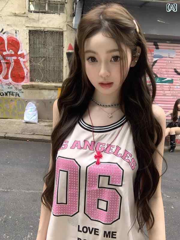 バスケスタイル レディース P Pouvoir アメリカン ノースリーブ スポーツ ベスト レディース 夏の ロン..