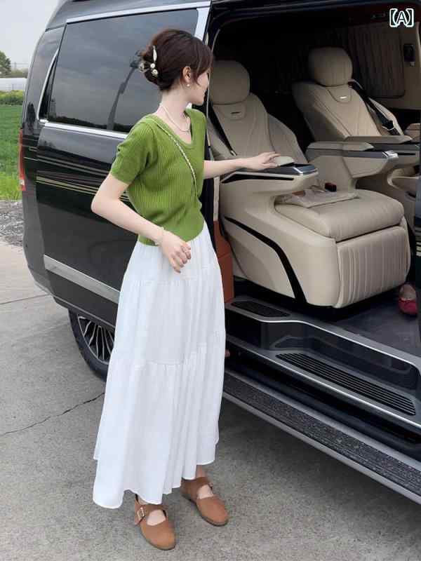 Other - 涼しい トップス レディース グリーン ホワイト 通気性 薄手 ニット 冷感 半袖 Tシャツ レディース ショート トップ サマー シャツ