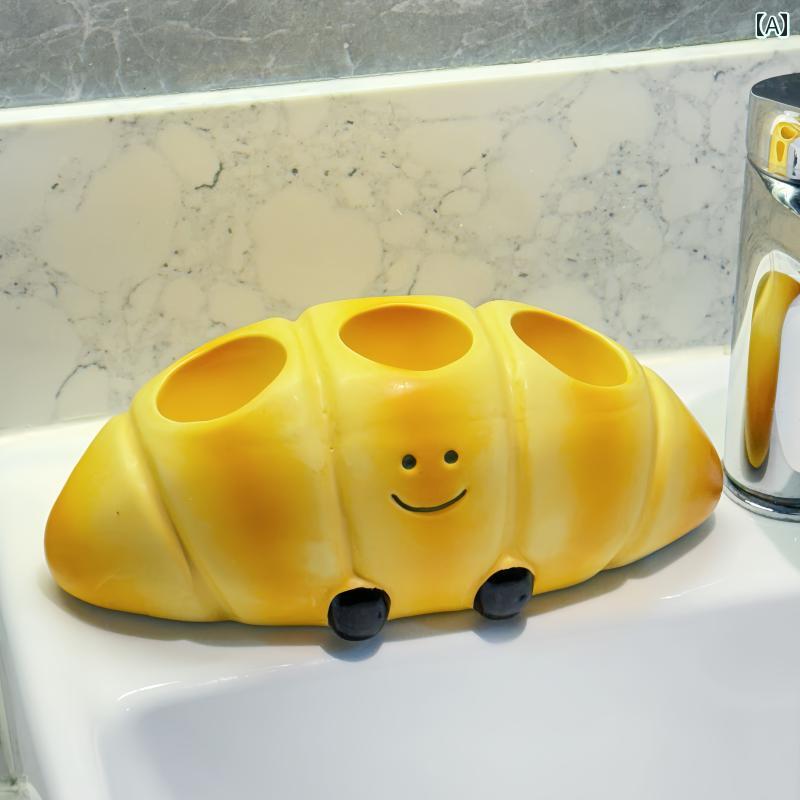 ブラシホルダー かわいい クロワッサン セラミック 電動 歯 ブラシ 収納 ラック バス ルーム シンク 洗..