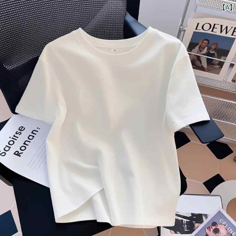 涼しい トップス レディース の 綿の ゆったり 白い 半袖の レディース Tシャツ 2025 夏の スタイルは お腹を カバー し あなたが 細く 見える ストレート ショルダーの 万能 トップス